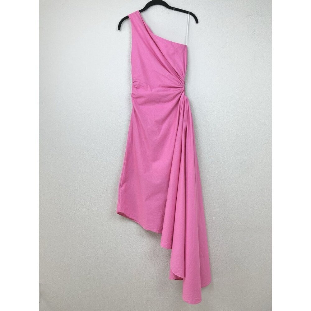 Aakaa Women's Small Bubblegum Pink One Shoulder Asymmetric Gown Linen Cut Out - Picture 13 of 16